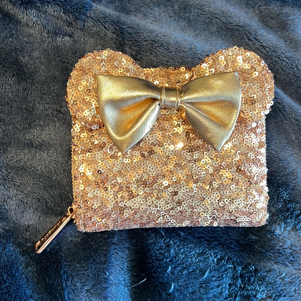 Rose gold mini mouse Disney parks Loungefly wallet